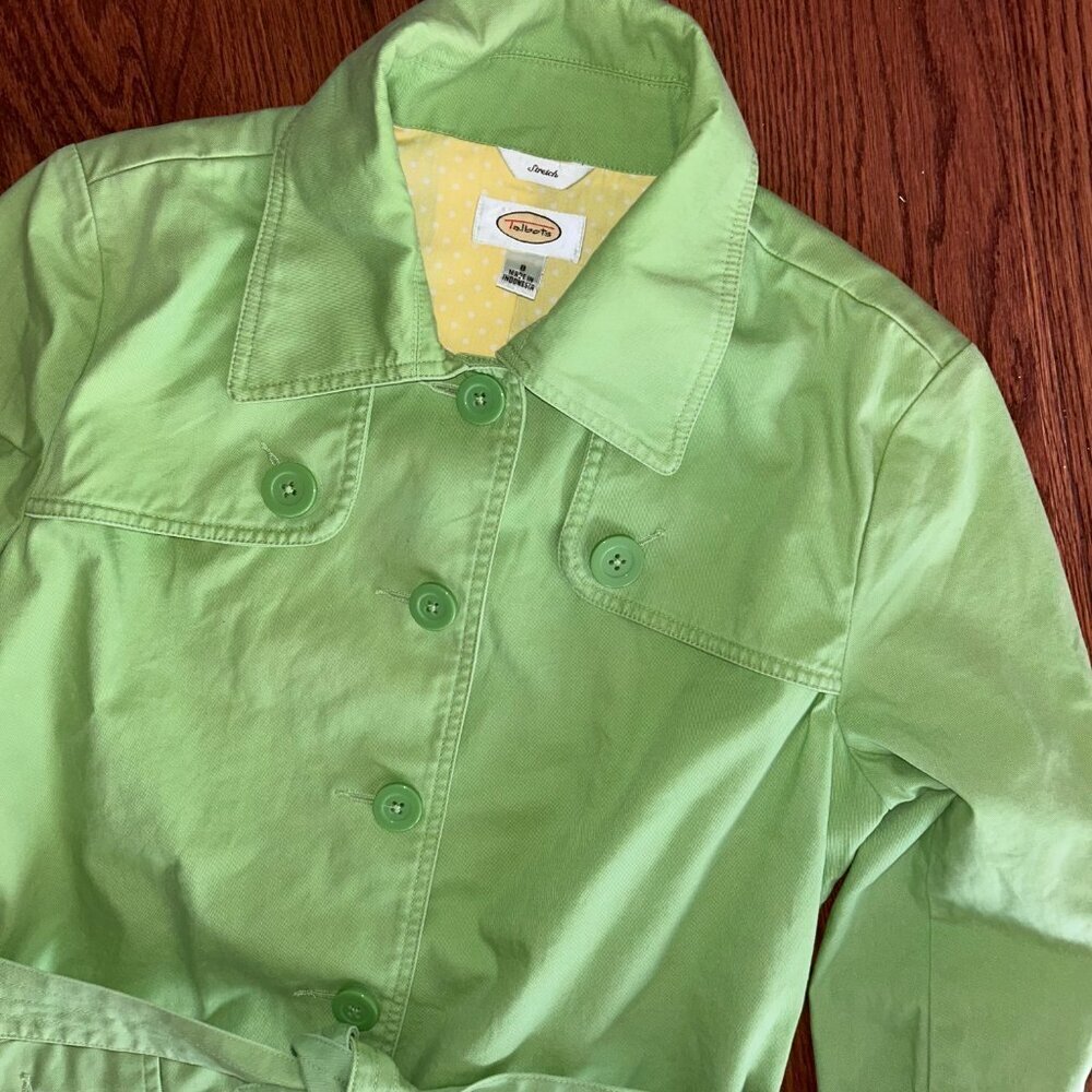 Talbots Stretch Pea Coat Jacket Size 8 Tie Waist Pistachio Size Medium - Picture 5 of 15